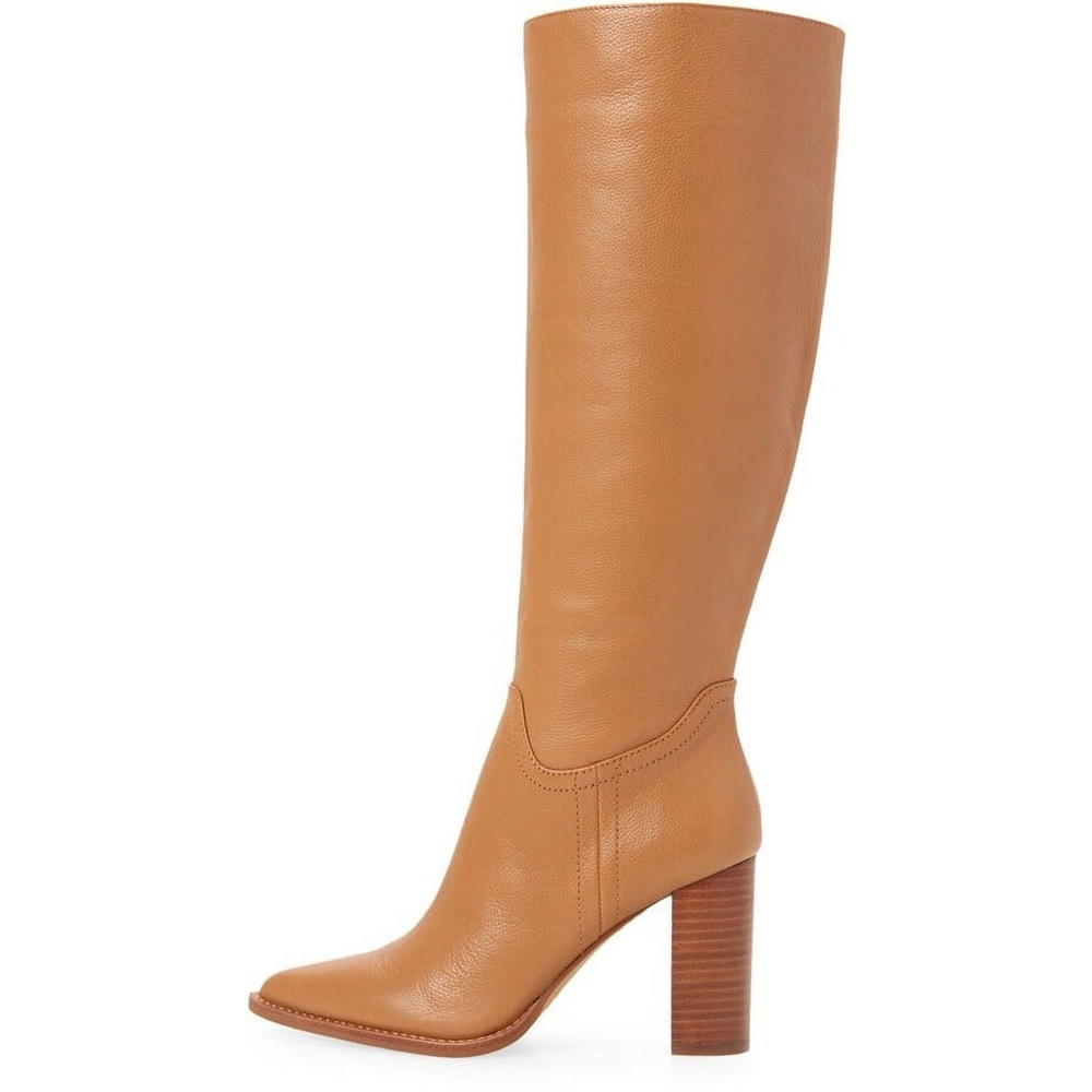 Vince Camuto Eckina Natural Tan Leather Block Heel Pointed Toe Knee-High Boot